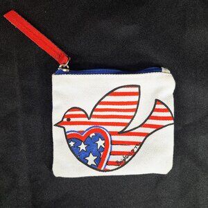 Brighton Small Summer Love Zip Pouch Red White Blue Dove with Stars